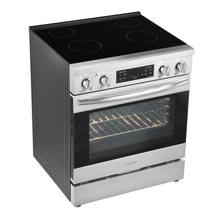 30 in Electric Range Oven, 4.8 Cu. Ft. Capacity Compact Freestanding Oven, Stainless Steel Kitchen Stove, with 4 Cooktop Burners, Timer, Easy Reach Racks, Storage Drawer, Light(No Power Cord)