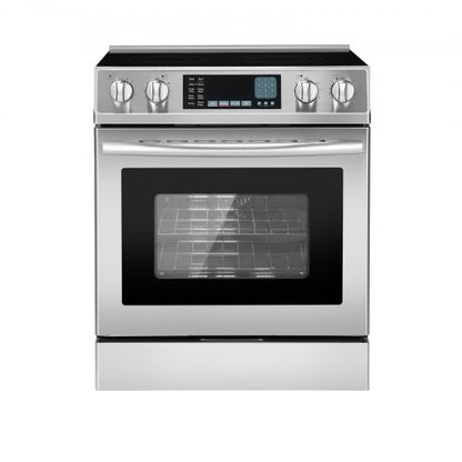 30 in Electric Range Oven, 4.8 Cu. Ft. Capacity Compact Freestanding Oven, Stainless Steel Kitchen Stove, with 5 Burners, Timer, Self-Cleaning, Easy Reach Racks, Storage Drawer(No Power Cord)