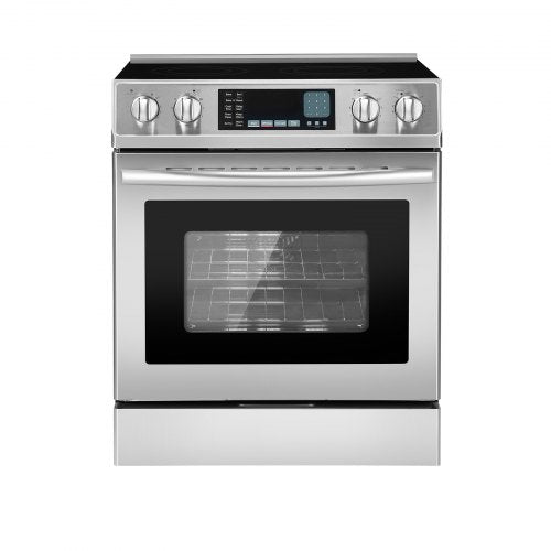 30 in Electric Range Oven, 4.8 Cu. Ft. Capacity Compact Freestanding Oven, Stainless Steel Kitchen Stove, with 5 Burners, Timer, Self-Cleaning, Easy Reach Racks, Storage Drawer(No Power Cord)