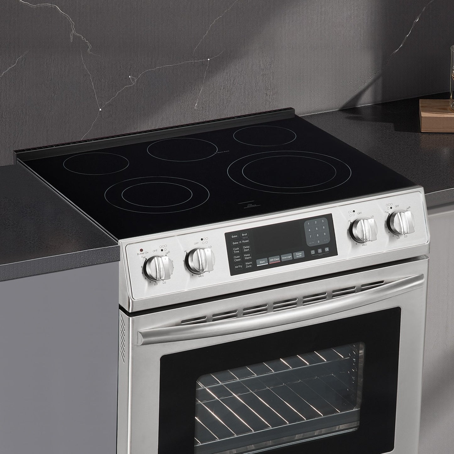 30 in Electric Range Oven, 4.8 Cu. Ft. Capacity Compact Freestanding Oven, Stainless Steel Kitchen Stove, with 5 Burners, Timer, Self-Cleaning, Easy Reach Racks, Storage Drawer(No Power Cord)