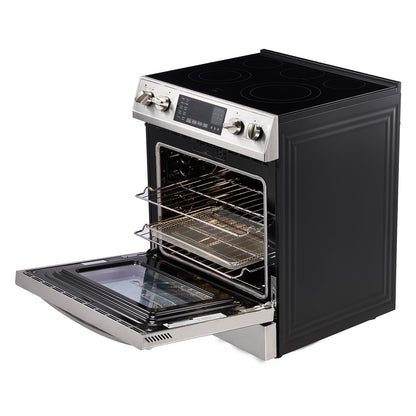 30 in Electric Range Oven, 4.8 Cu. Ft. Capacity Compact Freestanding Oven, Stainless Steel Kitchen Stove, with 5 Burners, Timer, Self-Cleaning, Easy Reach Racks, Storage Drawer(No Power Cord)