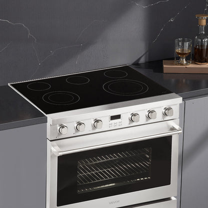 36 in Electric Range Oven, 6.0 Cu. Ft. Capacity Compact Freestanding Oven, Stainless Steel Kitchen Stove, with 5 Burners, Digital Screen Button Control, Easy Reach Racks for RV(No Power Cord)