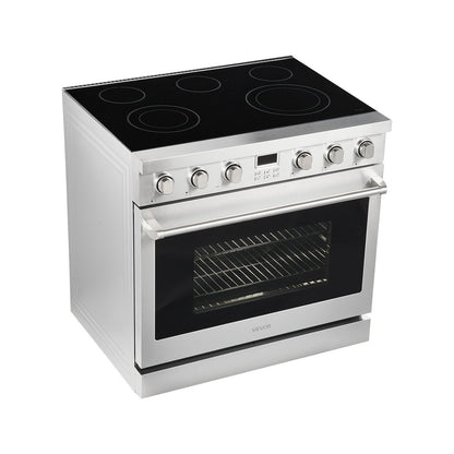 36 in Electric Range Oven, 6.0 Cu. Ft. Capacity Compact Freestanding Oven, Stainless Steel Kitchen Stove, with 5 Burners, Digital Screen Button Control, Easy Reach Racks for RV(No Power Cord)