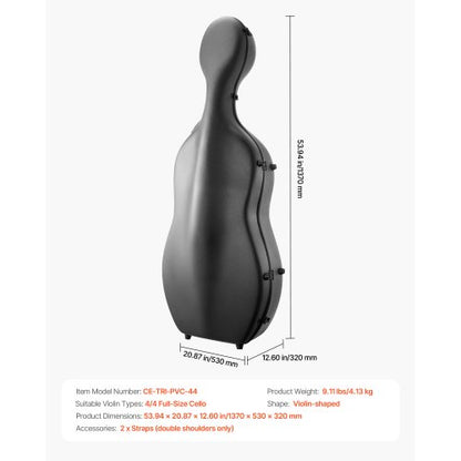 Bärbar Komposit Kolfiber 4/4 Fullstorlek Celloväska Bärväska