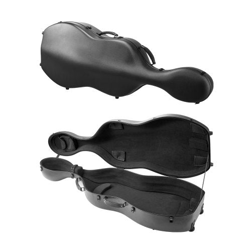 4/4 Full Size Cello Case, Composite Carbon Fiber, Lightweight Portable Travel Carrying Bag, with Plush Lining, Dual Shoulder Straps, Anti-Scratch, Professional Cello-Shape, for Cello, Black