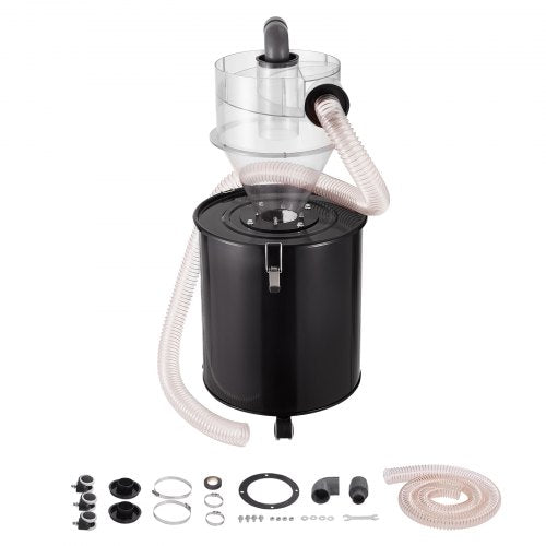 Cyclone Dust Separator with Metal Tank, 4" Retrofit Cyclone Separator for Dust Collectors, ABS Dust Deputy With 2" Hole O.D. Connector & Hose for Wet/Dry Shop Vacuums, Fits 13.21 Gallon Tank