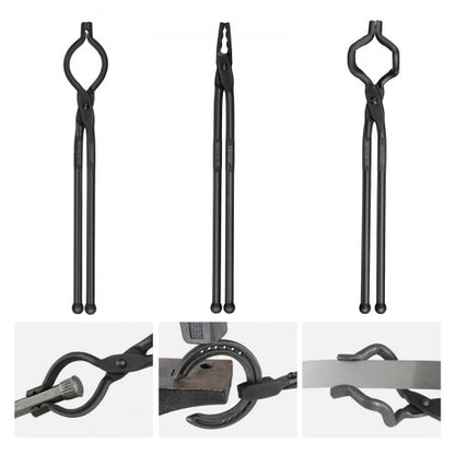 Blacksmith Tongs, 18” 3 PCS, V-Bit Bolt Tongs, Wolf Jaw Tongs and Z V-Bit Tongs, Carbon Steel Forge Tongs with A3 Steel Rivets, for Beginner and Seasoned Blacksmiths, Bladesmiths and Craftsmen