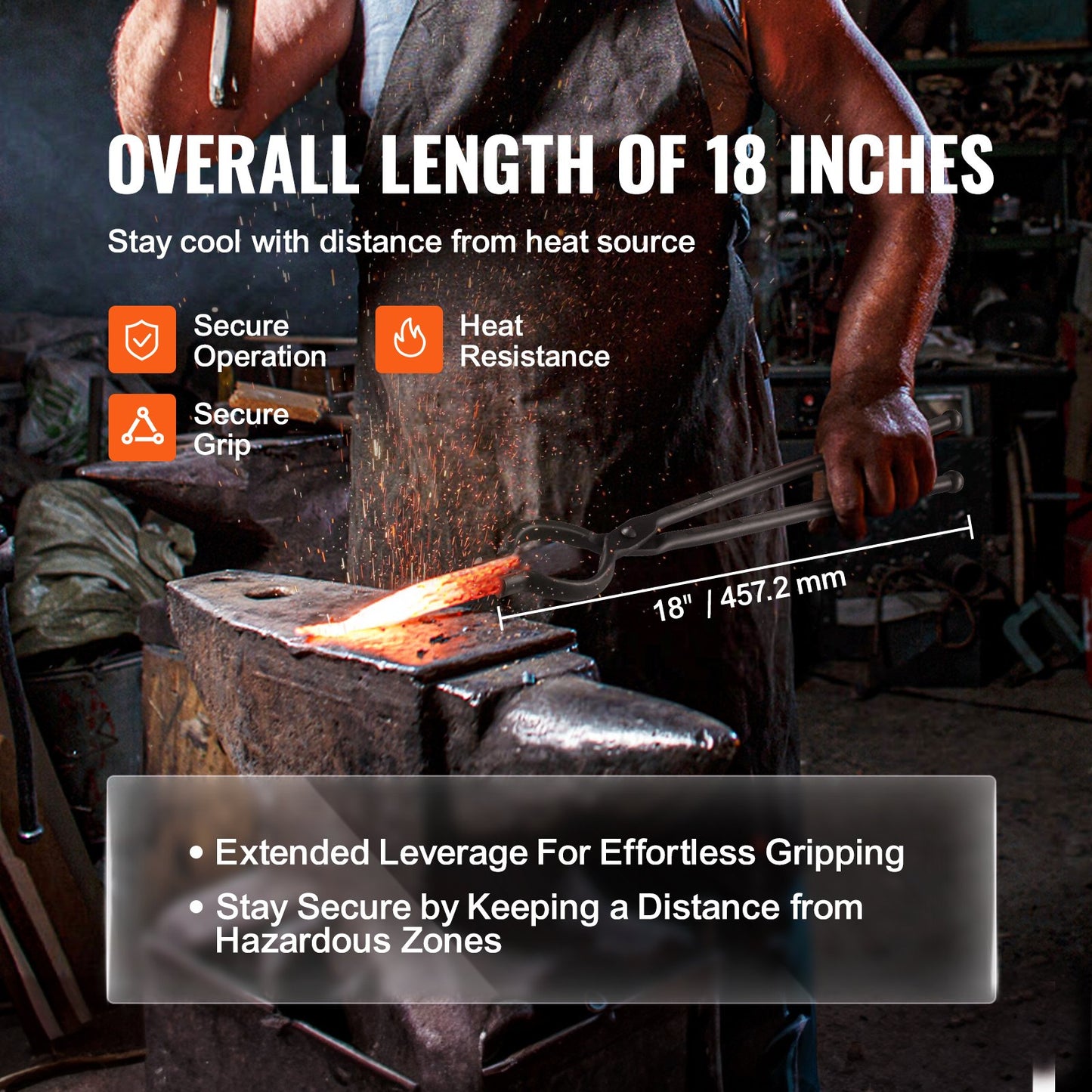 Blacksmith Tongs, 18” 3 STS, V-Bit Bolt Tongs, Wolf Jaw Tongs och Z V-Bit Tongs, Carbon Steel Forge Tong med A3 stålnitar, för nybörjare och erfarna smeder, klingsmeder och hantverkare