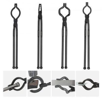 Blacksmith Tongs, 18” 4 PCS, V-Bit Bolt Tongs, Wolf Jaw Tongs, Z V-Bit Tongs and Gripping Tongs, Carbon Steel Forge Tongs with A3 Steel Rivets, for Beginner and Seasoned Blacksmiths, Bladesmiths