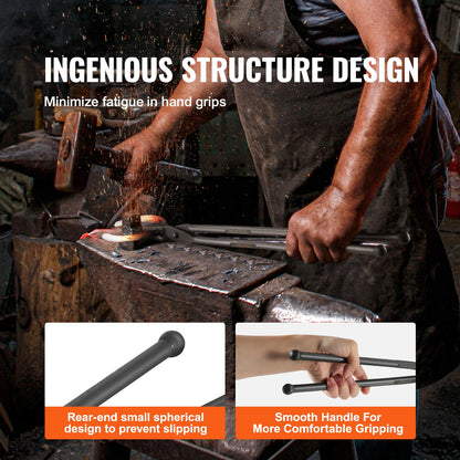 Blacksmith Tongs, 18” 4 PCS, V-Bit Bolt Tongs, Wolf Jaw Tongs, Z V-Bit Tongs and Griping Tongs, Carbon Steel Smide Tongs with A3 Steel Nitar, för nybörjare och erfarna smeder, bladsmeder