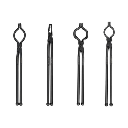 Blacksmith Tongs, 18” 4 PCS, V-Bit Bolt Tongs, Wolf Jaw Tongs, Z V-Bit Tongs and Griping Tongs, Carbon Steel Smide Tongs with A3 Steel Nitar, för nybörjare och erfarna smeder, bladsmeder