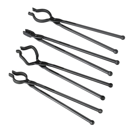 Blacksmith Tongs, 18” 4 PCS, V-Bit Bolt Tongs, Wolf Jaw Tongs, Z V-Bit Tongs and Griping Tongs, Carbon Steel Smide Tongs with A3 Steel Nitar, för nybörjare och erfarna smeder, bladsmeder