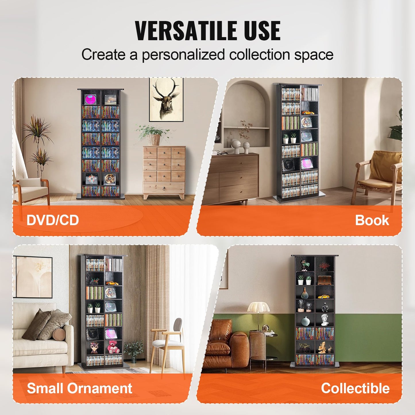 Media Storage Cabinet, 8-layer DVD Shelf Holds up to 464 CDs, Adjustable CD Shelves 16 Compartments, Protects & Organizes Music, Movie, Video Games or Memorabilia Collections, Espresso