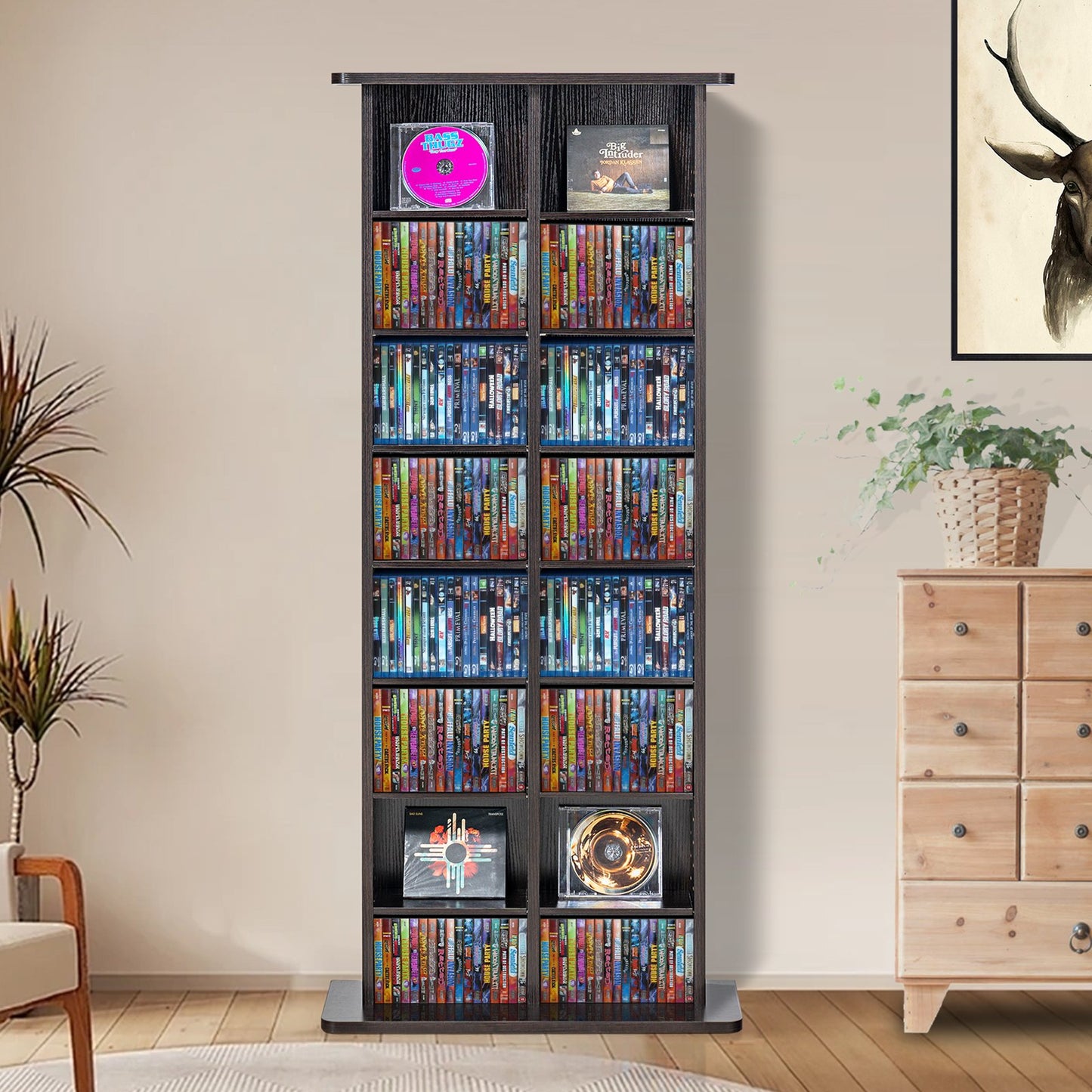 Media Storage Cabinet, 8-layer DVD Shelf Holds up to 464 CDs, Adjustable CD Shelves 16 Compartments, Protects & Organizes Music, Movie, Video Games or Memorabilia Collections, Espresso