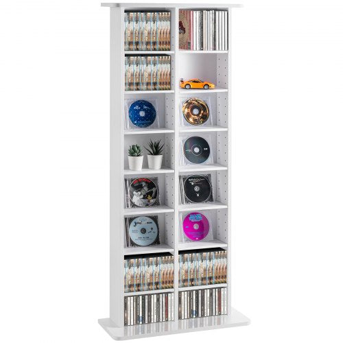 Media Storage Cabinet, 8-layer DVD Shelf Holds up to 464 CDs, Adjustable CD Shelves 16 Compartments, Protects & Organizes Music, Movie, Video Games or Memorabilia Collections, White