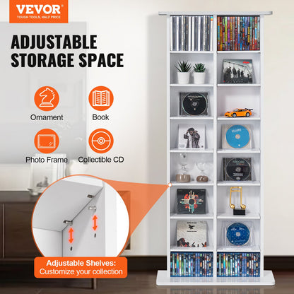 Media Storage Cabinet 8 Layers Adjustable DVD Shelves Holds 464 CDs White
