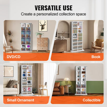 Media Storage Cabinet 8 Layers Adjustable DVD Shelves Holds 464 CDs White