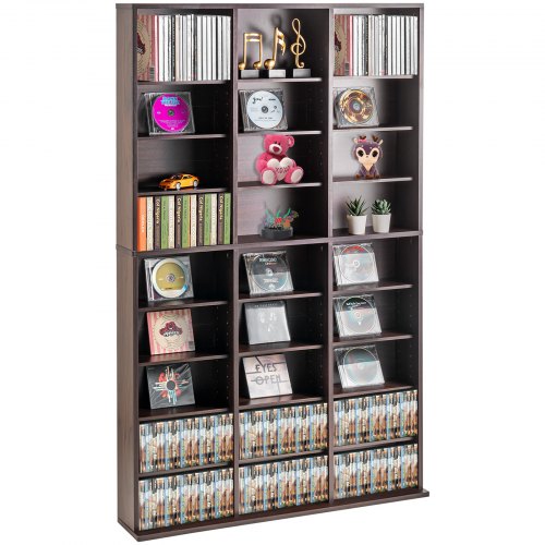 Media Storage Cabinet, 9-layer DVD Shelf Holds up to 756 CDs, Adjustable CD Shelves 27 Compartments, Protects & Organizes Music, Movie, Video Games or Memorabilia Collections, Espresso