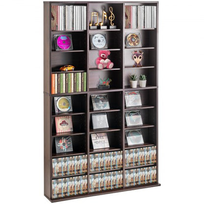 Media Storage Cabinet, 9-layer DVD Shelf Holds up to 756 CDs, Adjustable CD Shelves 27 Compartments, Protects & Organizes Music, Movie, Video Games or Memorabilia Collections, Espresso