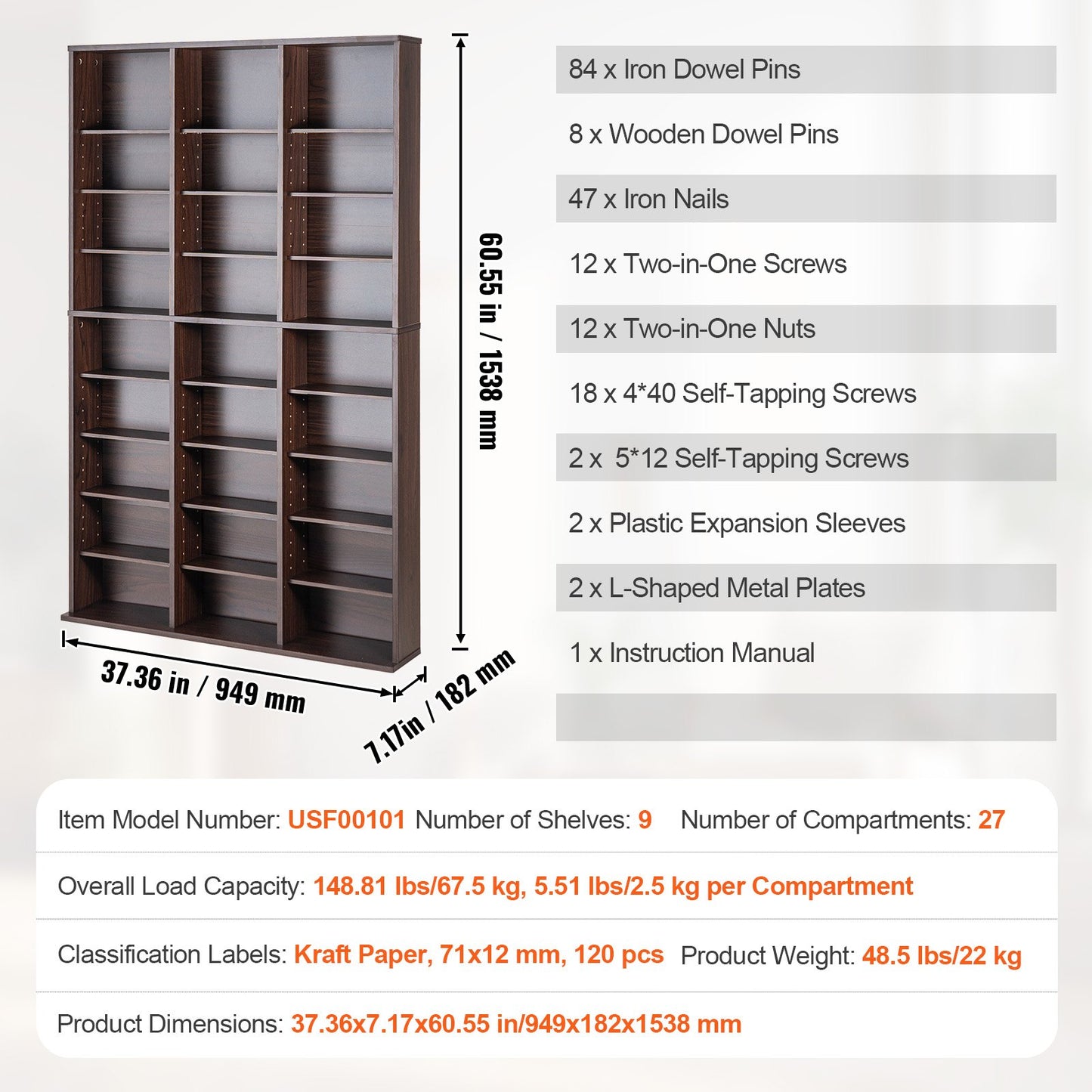 Medialagringsskåp 9 lager justerbara DVD-hyllor 756 CD-skivor Espresso