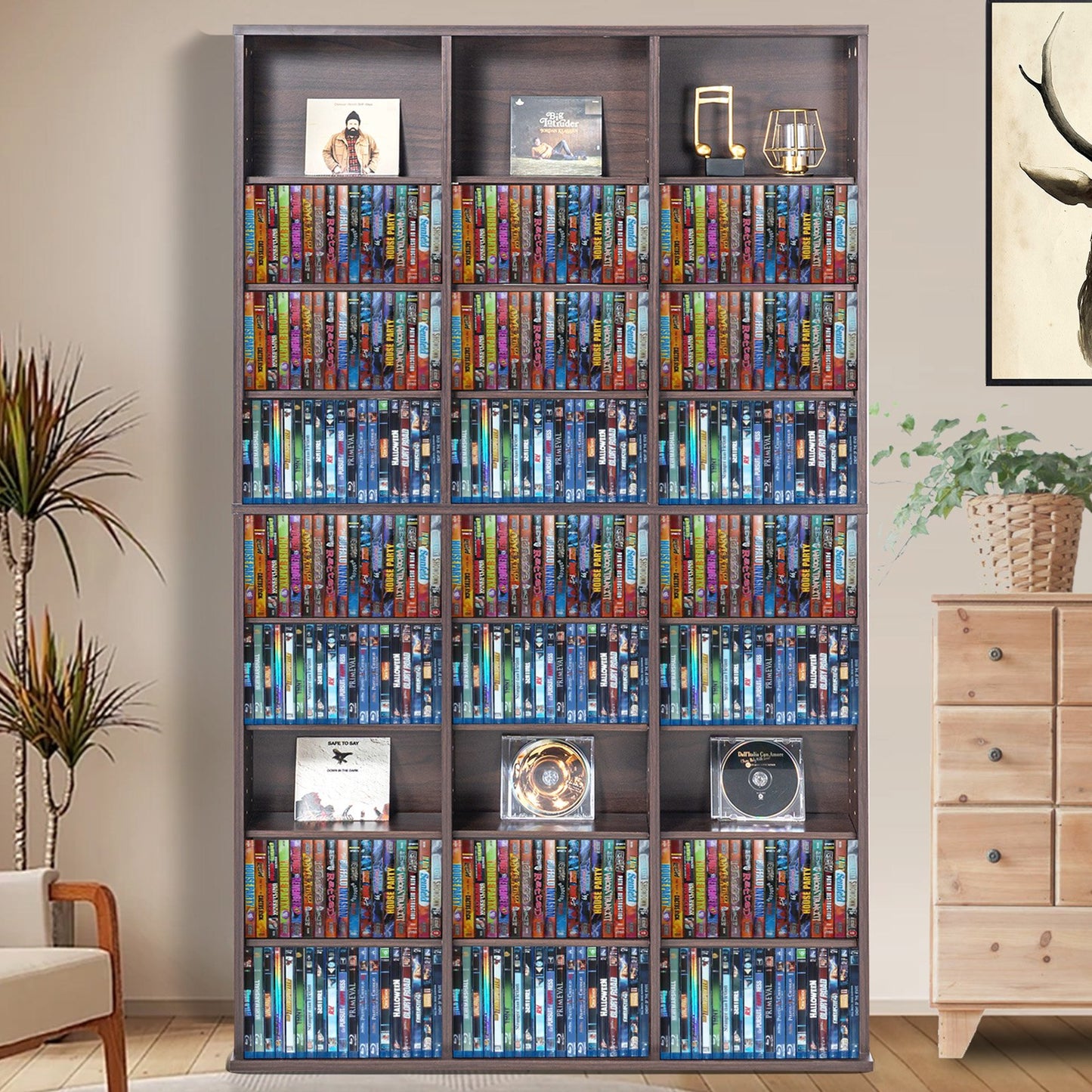 Media Storage Cabinet, 9-layer DVD Shelf Holds up to 756 CDs, Adjustable CD Shelves 27 Compartments, Protects & Organizes Music, Movie, Video Games or Memorabilia Collections, Espresso