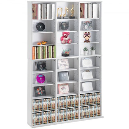 Media Storage Cabinet, 9-layer DVD Shelf Holds up to 756 CDs, Adjustable CD Shelves 27 Compartments, Protects & Organizes Music, Movie, Video Games or Memorabilia Collections,White