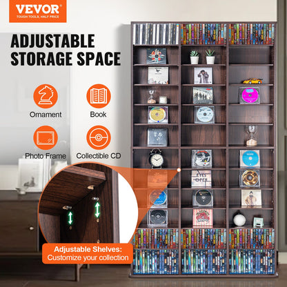 Medialagringsskåp 12 lager justerbara DVD-hyllor 1080 CD-skivor Espresso