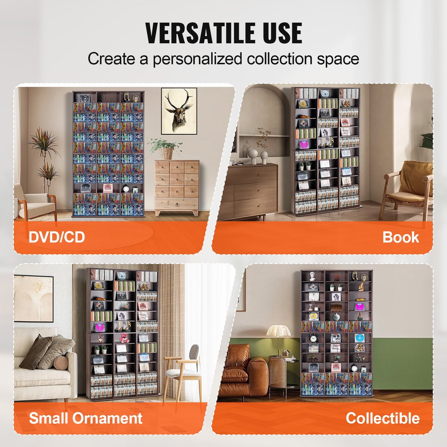 Medialagringsskåp 12 lager justerbara DVD-hyllor 1080 CD-skivor Espresso