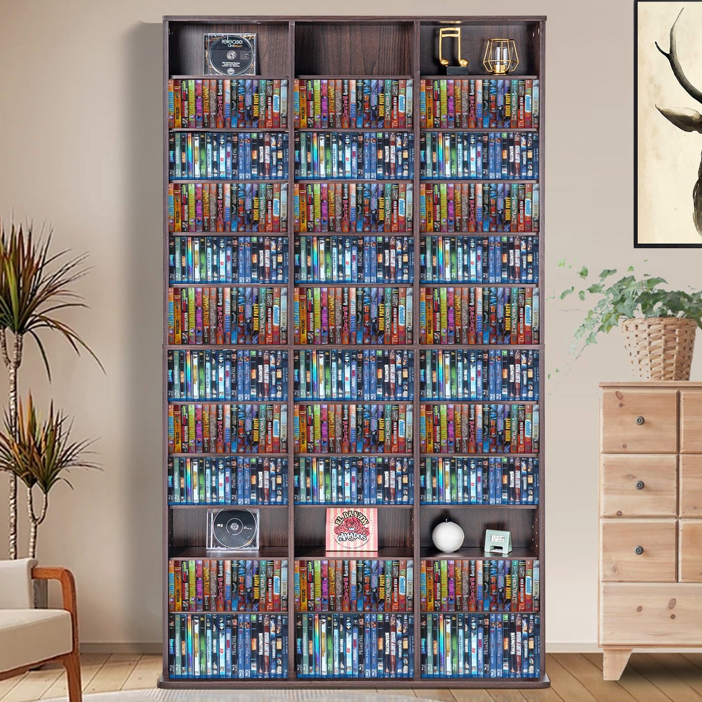 Media Storage Cabinet, Adjustable DVD Cabinet, CD Storage Holds up to 1080 CDs, Protects & Organizes Music, Movie, Video Games or Memorabilia Collections-Espresso