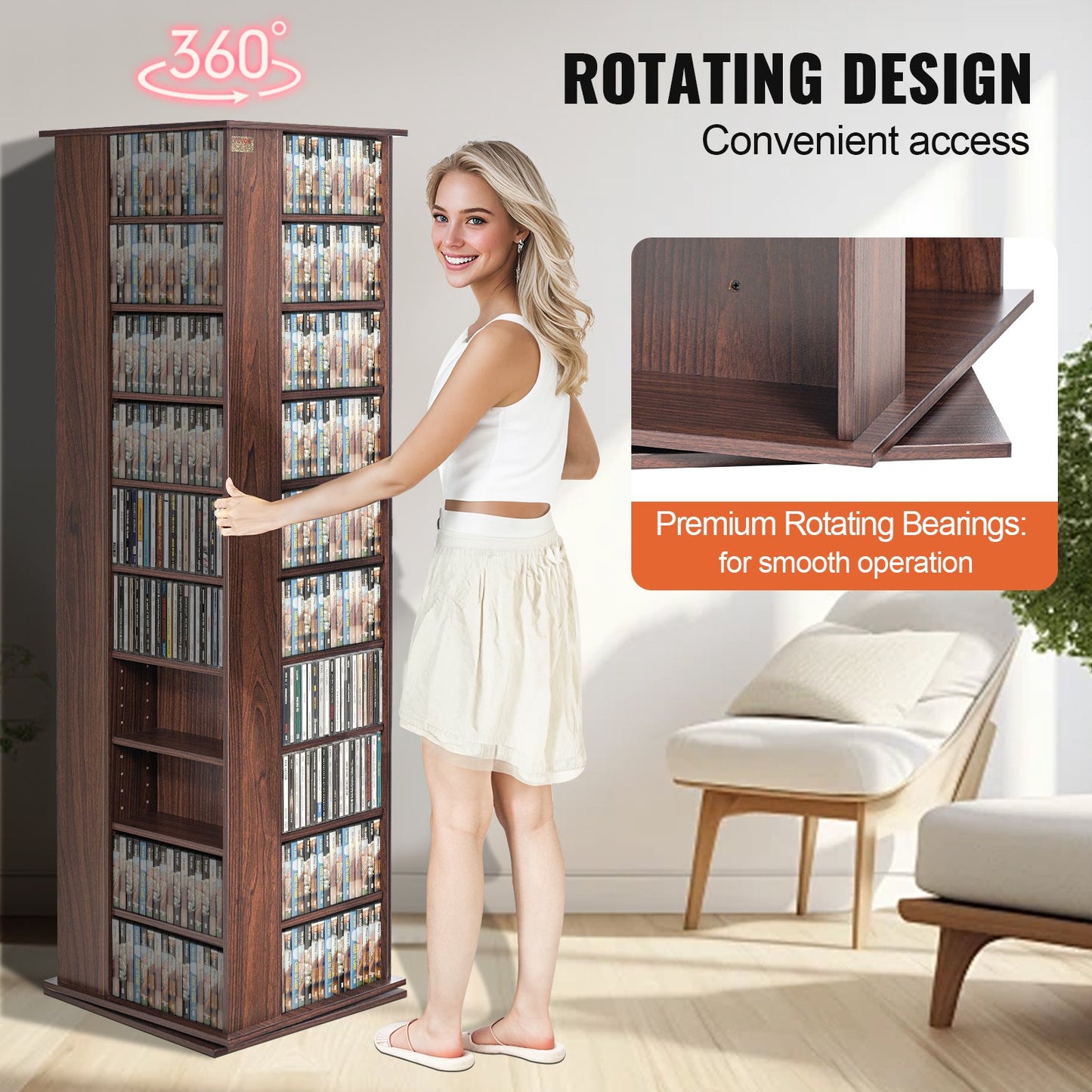 Drehbarer Medienturm, 4-seitig drehbar, 1040 CDs, Espresso