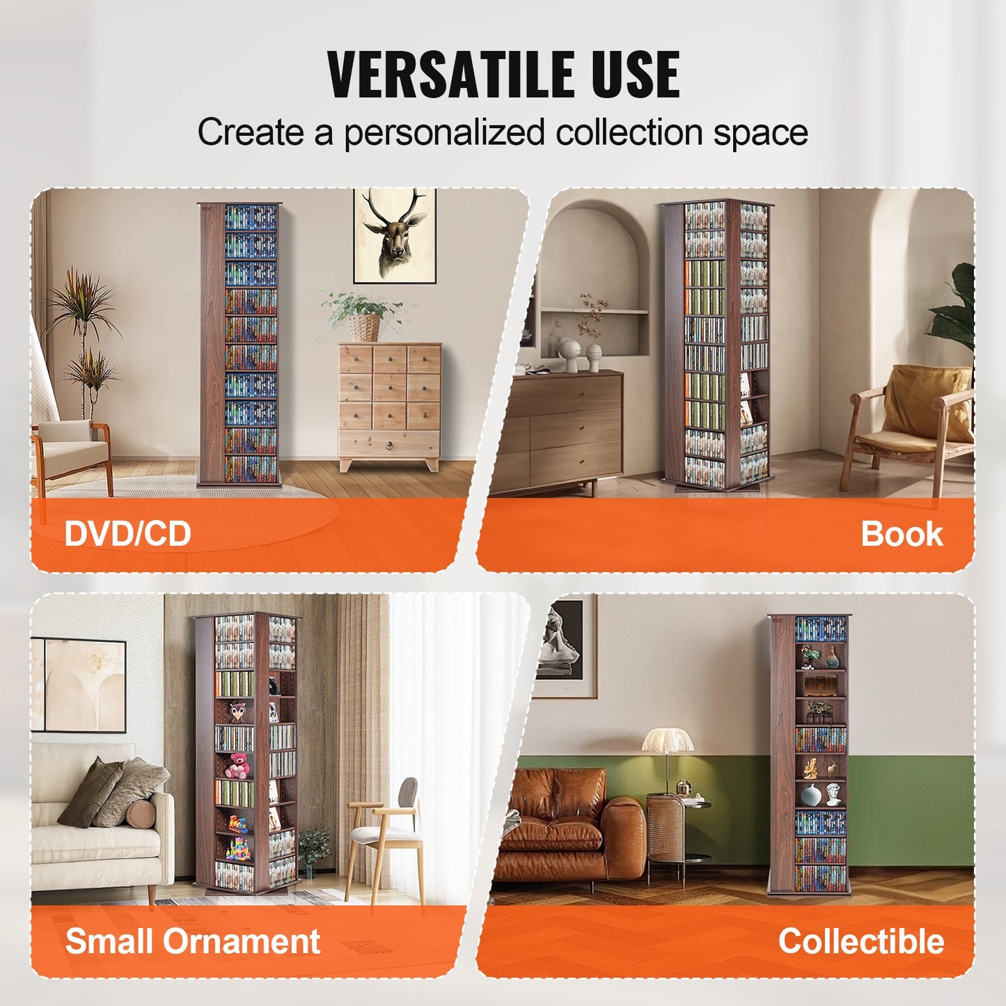 Drehbarer Medienturm, 4-seitig drehbar, 1040 CDs, Espresso