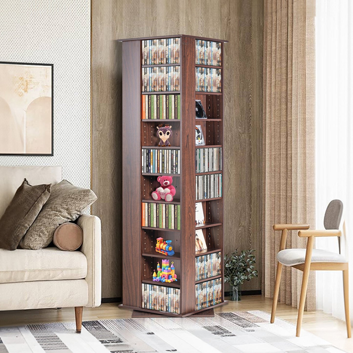 Media Storage Cabinet, Rotating Media Tower, Holds up to 1040 CDs, Protects & Organizes Music, Movie, Video Games or Memorabilia Collections- Espresso