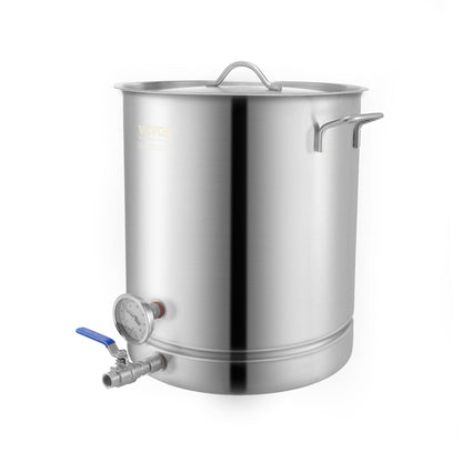 Stainless Steel Kettle, 16 GALLON Brew Pot, Three Layer Bottom for Beer, Brewing Jug, Home Brewing Accessories Includes Lid, Handle, Thermometer, Ball Valve Stopper, Filter, Filter Washer