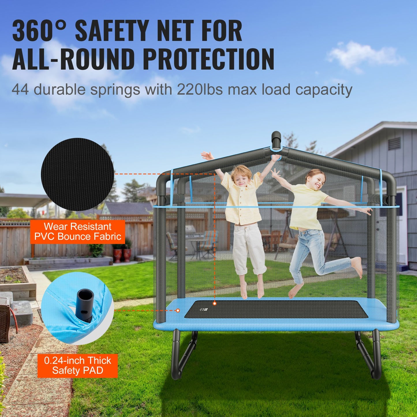6FT Trampoline for Kids, 72" Indoor/Outdoor Toddlers Trampoline, Mini Baby Trampoline with Safety Enclosure Net, Gymnastics Bar, Hammock, Recreational Trampoline Birthday Gift for 3+ Years Kids