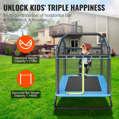 6FT Trampoline for Kids, 72" Indoor/Outdoor Toddlers Trampoline, Mini Baby Trampoline with Safety Enclosure Net, Gymnastics Bar, Hammock, Recreational Trampoline Birthday Gift for 3+ Years Kids