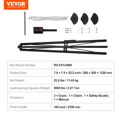 5:e hjulstativstabilisator, 5000 LBS lastkapacitet Stativ Vändskivestabilisator, 35"-57" justerbar höjd RV svanhalsstabilisator, stativuttag för femtehjulssläp, husbilar och husbilar