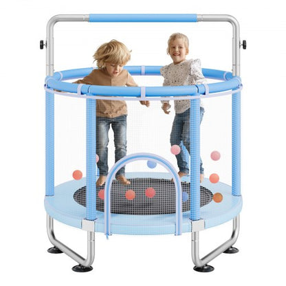 55" Kids Trampoline, 4.6FT Indoor Outdoor Trampoline, Mini Toddler Recreational Trampolinewith Safety Enclosure Net and Basketball Hoop, Birthday Gifts Christmas Toys for 3+ Years Children, Blue