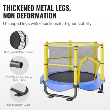 5FT Trampoline for Kids, 60" Indoor Outdoor Trampoline with Safety Enclosure Net, Basketball Hoop and Ocean Balls, Mini Toddler Recreational Trampoline Birthday Gifts for 3+ Years Kids