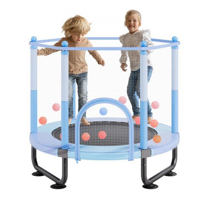 60" Kids Trampoline, 5FT Indoor Outdoor Trampoline, Mini Toddler Recreational Trampolinewith Safety Enclosure Net and Basketball Hoop, Birthday Gifts Christmas Toys for 3+ Years Children, Blue