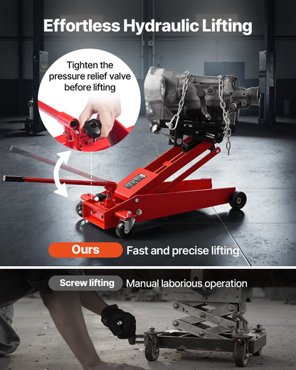 Low Profile Floor Jack, 1000 lbs / 0.45 Ton Lifting Capacity Telescoping Transmission Floor Jack, 6.3-25.2 in Lifting Height, 360° Swivel Front wheels, Heavy-Duty Lift Hoist for Garage/Shop
