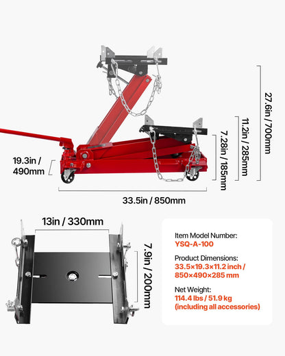 Low Profile Floor Jack, 2200 lbs / 1 Ton Lifting Capacity Telescoping Transmission Floor Jack, 7.28-27.6 in Lifting Height, Flexible 360° Swivel wheels, Heavy-Duty Lift Hoist for Garage/Shop