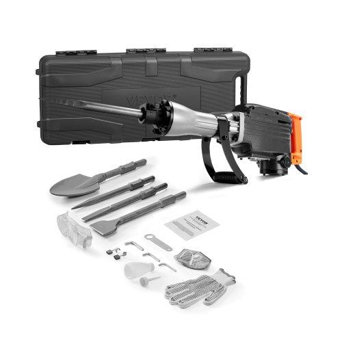 Demolition Jack Hammer, 2200W Jack Hammer Concrete Breaker, 1350 BPM Heavy Duty Electric Jack Hammer, 4pcs Chisels Bit with Case, Black