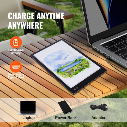 A2 LED-Lichttafel, wiederaufladbares Tracing Pad, 6 Helligkeitsstufen dimmbar