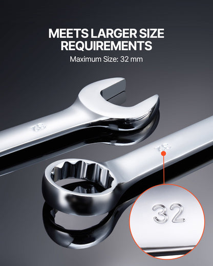 Combination wrench set 25-piece metric 6 mm to 32 mm with roll-up bag