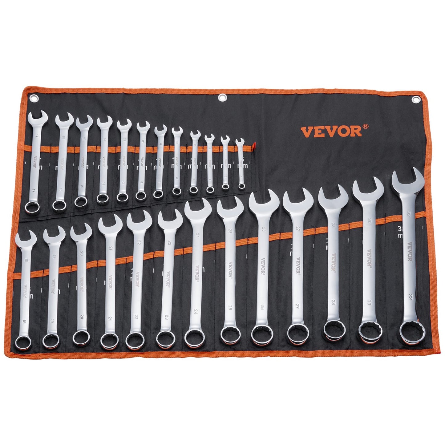 Combination wrench set 25-piece metric 6 mm to 32 mm with roll-up bag