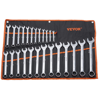 Combination wrench set 25-piece metric 6 mm to 32 mm with roll-up bag