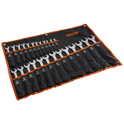 Combination wrench set 25-piece metric 6 mm to 32 mm with roll-up bag