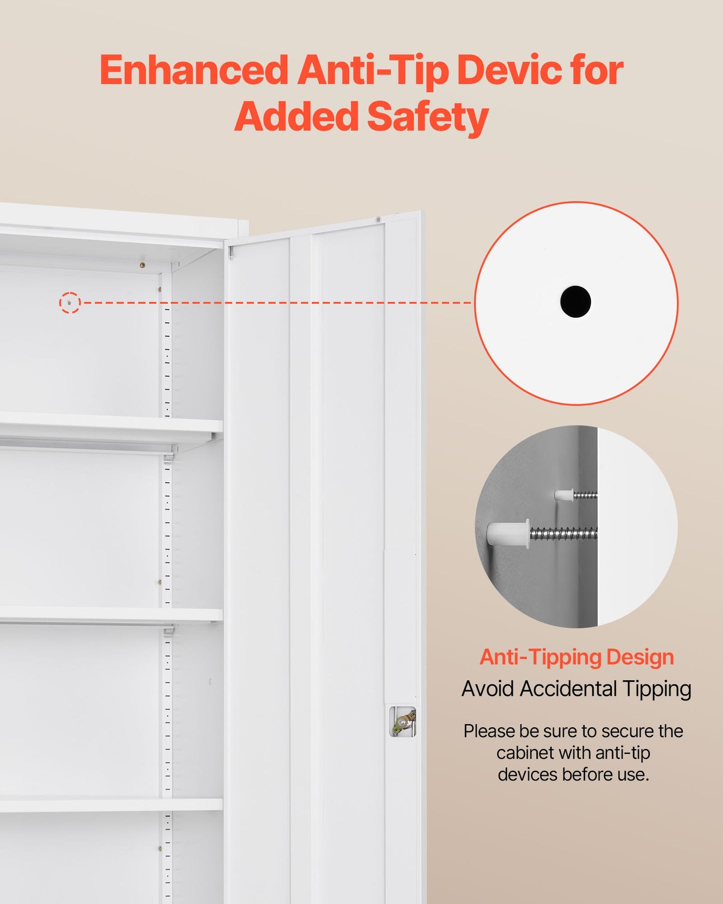 Metal Storage Cabinet, 68.9 in Lockable Steel Garage Cabinet with 4 Adjustable Shelves, 2 Magnetic Doors, 2 Keys, 5 Tiers Tool Storage for Pantry, Warehouse, Basement, Laundry, Office, White