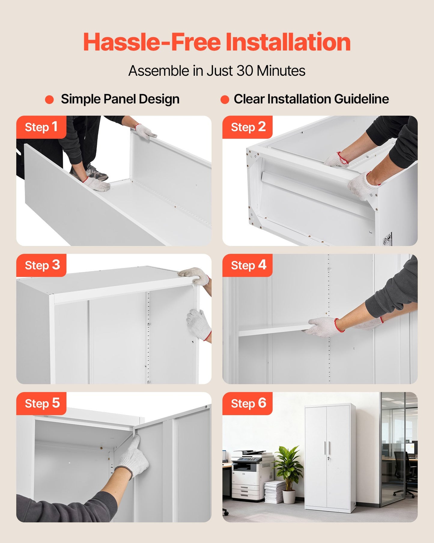 Metal Storage Cabinet, 68.9 in Lockable Steel Garage Cabinet with 4 Adjustable Shelves, 2 Magnetic Doors, 2 Keys, 5 Tiers Tool Storage for Pantry, Warehouse, Basement, Laundry, Office, White