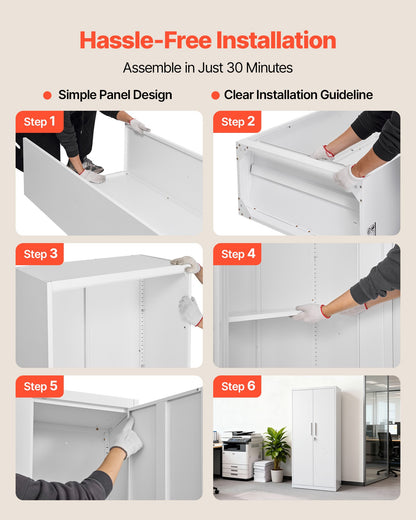 Metal Storage Cabinet, 68.9 in Lockable Steel Garage Cabinet with 4 Adjustable Shelves, 2 Magnetic Doors, 2 Keys, 5 Tiers Tool Storage for Pantry, Warehouse, Basement, Laundry, Office, White